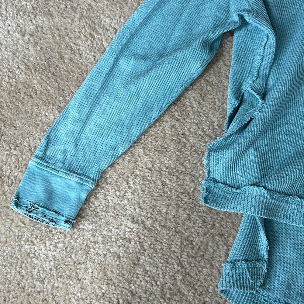 We The Free Teal Button-Up Distressed Henley - Picture 3 of 5
